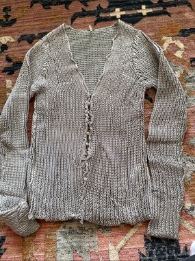 Free People Chunky Taupe Button-Front Knit Cardigan